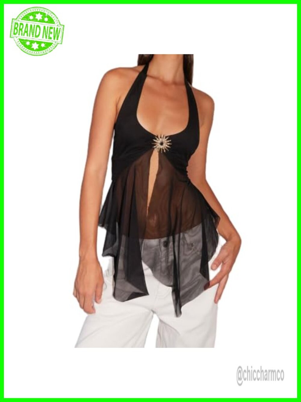 Y2K Mesh Halter Top Sexy Tie-Up V Neck Open Back Crop Top Clubwear Vest
